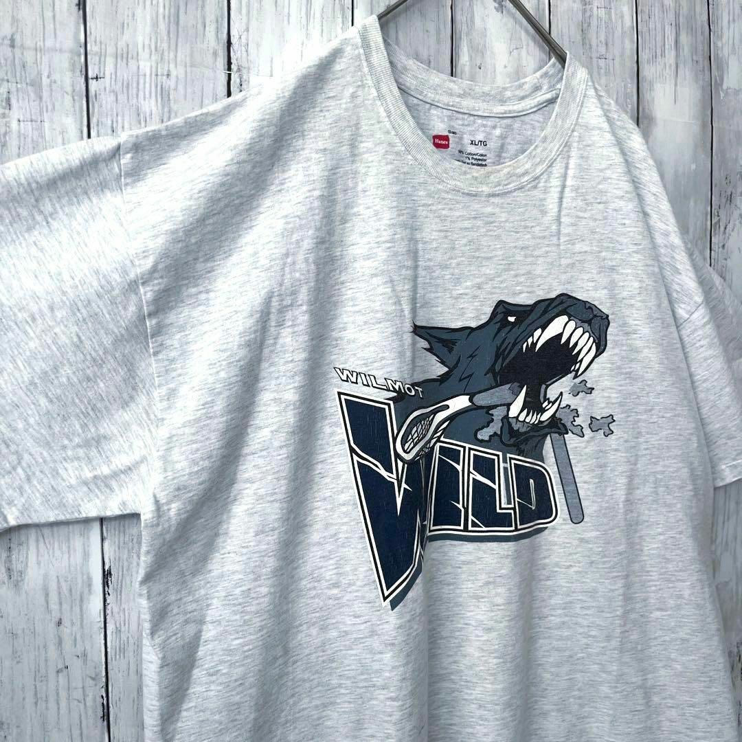 Hanes(ヘインズ)のアメリカ古着 ヘインズ　カレッジラクロスプリントTシャツ　サイズXL ゆるだぼ メンズのトップス(Tシャツ/カットソー(半袖/袖なし))の商品写真