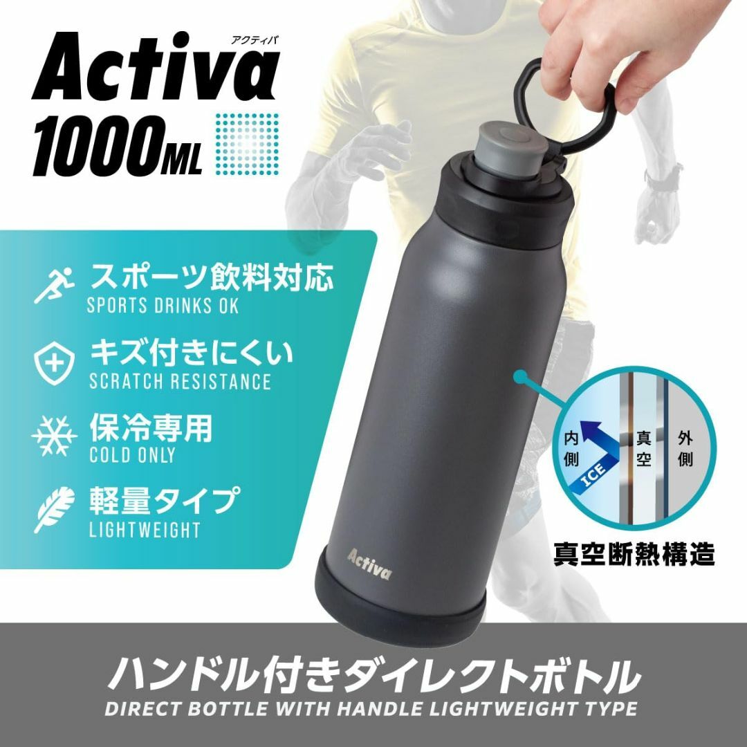 【色: グレー】アトラス 水筒 1リットル 直飲み ハンドル付きダイレクトボトル インテリア/住まい/日用品のキッチン/食器(弁当用品)の商品写真