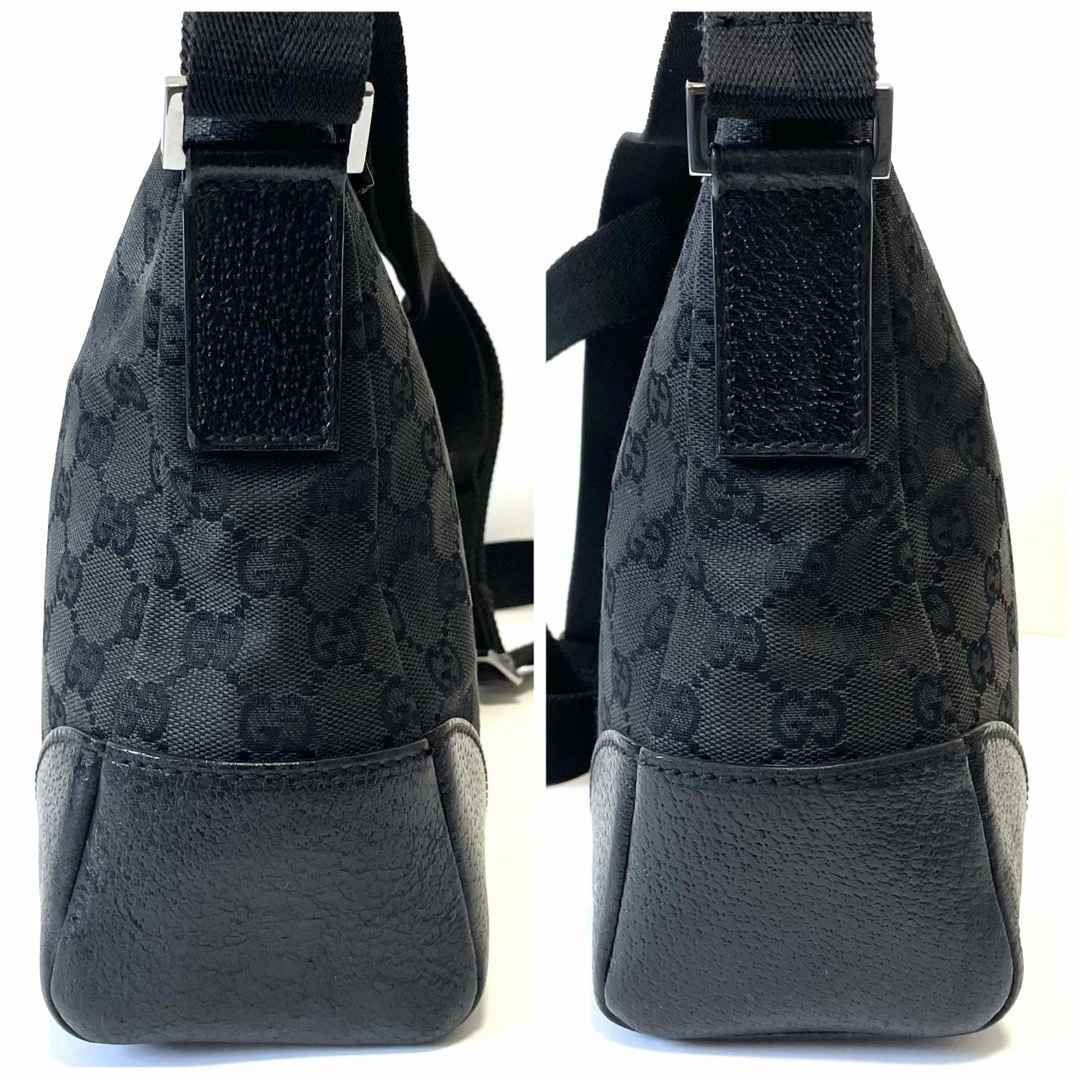 Gucci(グッチ)の【良品】GUCCI グッチ  ショルダーバッグ　GGキャンバス×レザー　黒 レディースのバッグ(ショルダーバッグ)の商品写真
