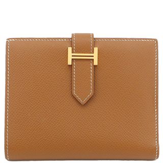 エルメス HERMES 二つ折り財布 ベアンコンパクト ヴォーエプソン ローズアザレ ゴールド金具 茶  Y刻印【中古】