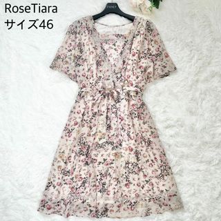 ローズティアラ(Rose Tiara)の【極美品/大きいサイズ】RoseTiara カシュクールシフォンワンピース 花柄(ひざ丈ワンピース)