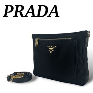 プラダ(PRADA)のプラダ　ショルダーバッグ　2way クラッチバッグ　ゴールド金具　ロゴ　ブラック(ショルダーバッグ)