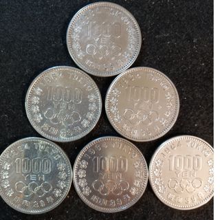 銀貨　東京オリンピック1.000円銀貨　silver925　汚れ少なく綺麗 ６枚(金属工芸)