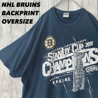 アメリカ古着　NHL ボストンブルーインズ　バックプリントTシャツ2XLネイビー