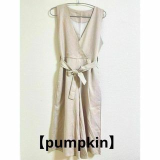 【pumpkin】体型カバーサルペット ベージュ M(サロペット/オーバーオール)