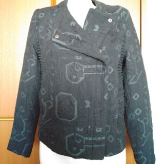 エイチアンドエム(H&M)のH&M　美品　幾何学模様ブラックライダースジャケット(ライダースジャケット)