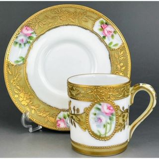 ノリタケ(Noritake)のオールドノリタケ アールヌーボー様式 花図 デミタスカップ ソーサー(陶芸)