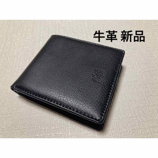 新品 使い勝手good 牛革 ベーシック定番 メンズ 折り財布 黒(折り財布)