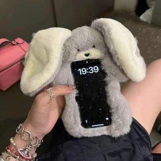 iPhone12 ケース うさぎ もこもこ ぬいぐるみ ロング耳