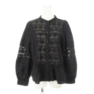 ザラ(ZARA)のザラ ブラウス バンドカラー 長袖 カットワーク メッシュレース 刺繍 M 黒(シャツ/ブラウス(長袖/七分))