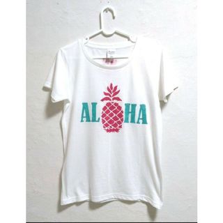 (720)Mサイズ半袖　白　フラダンスTシャツ　ALOHA  パイナップル(Tシャツ(半袖/袖なし))