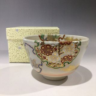 リ１１１　茶碗　『京焼』『芳山造』『金彩松竹梅文』　抹茶碗　紙箱　茶道具(陶芸)