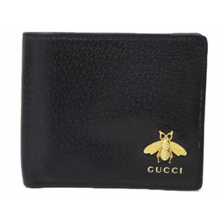 グッチ(Gucci)の【箱・布袋あり】GUCCI　グッチ　二つ折り財布　523664　アニマリエ　BEE　蜂　ハチ　ブラック　黒　レザー　メンズ　ギフト　プレゼント包装可【中古】松前R56号店(折り財布)