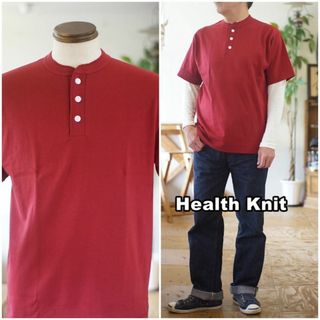 ヘルスニット(Healthknit)のHealthknit(ヘルスニット)マックスウェイト ヘンリーネックTシャツ　M(Tシャツ/カットソー(半袖/袖なし))