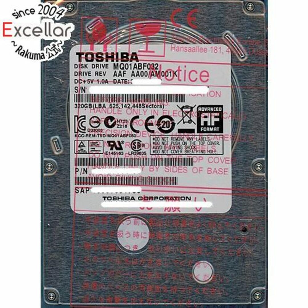 東芝(トウシバ)のTOSHIBA(東芝) ノート用HDD 2.5inch　MQ01ABF032　320GB　3000～4000時間以内 スマホ/家電/カメラのPC/タブレット(PC周辺機器)の商品写真