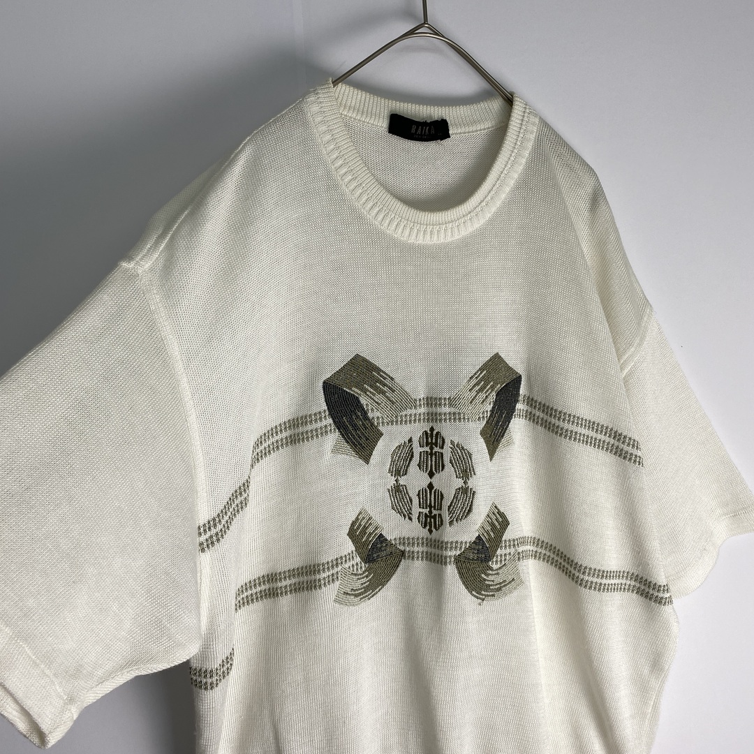 半袖Tシャツ　刺しゅうデザイン　リネン混　アイボリー メンズのトップス(Tシャツ/カットソー(半袖/袖なし))の商品写真