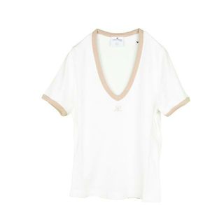 クレージュ(Courreges)のCourrèges/Courreges クレージュ ホワイト VネックTシャツ 224JTS137JS0070 イタリア正規品 新品 ホワイト(Tシャツ(半袖/袖なし))