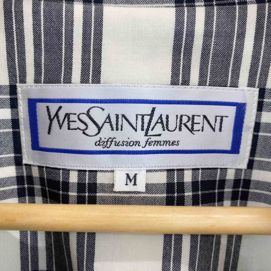 Yves Saint Laurent(イヴサンローラン)のYVES SAINT LAURENT イヴサンローラン レディース 七分袖ワンピース チェック 肩パッド入り レディースのワンピース(ひざ丈ワンピース)の商品写真