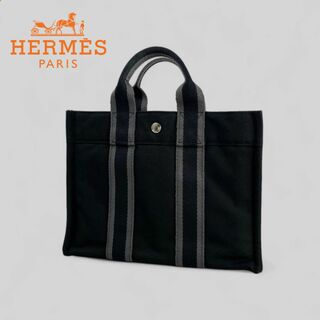 エルメス(Hermes)のほぼ未使用■HERMES●フールトゥ PM キャンバス トートバッグ ブラック(ハンドバッグ)