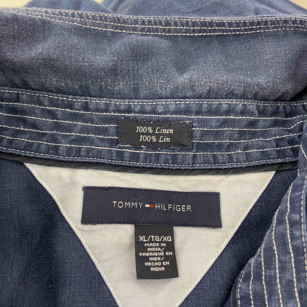 TOMMY HILFIGER(トミーヒルフィガー)のTOMMY HILFIGER トミーヒルフィガー メンズ 半袖シャツ ネイビー リネン ステッチ メンズのトップス(シャツ)の商品写真