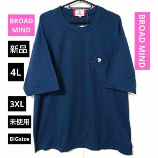 新品 4L BROAD MIND 半袖 Tシャツ ネイビー 大きいサイズ 胸ポケ(Tシャツ/カットソー(半袖/袖なし))