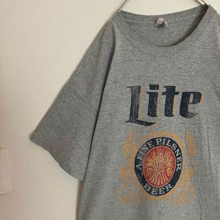 JERZEES - 企業ビッグロゴオーバーサイズミラーライトビールTシャツtシャツ霜降りteeグレー