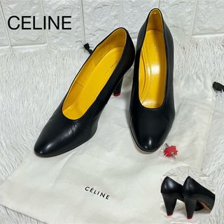 セリーヌ(celine)の美品♡CELINE セリーヌ ペタルヒール　変形ヒール レザー パンプス 37(ハイヒール/パンプス)