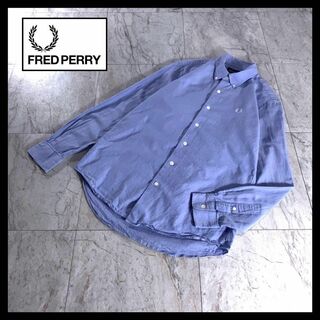 FRED PERRY - フレッドペリー ボタンダウン シャツ 長袖 青 M 刺繍ロゴ