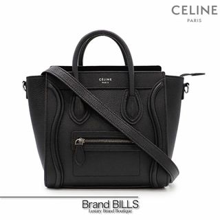 セリーヌ(celine)の未使用品 セリーヌ ラゲージ ナノショッパー ハンドバッグ ショルダーバッグ 2way 168243DRU ブラック ドラムドカーフスキン 肩掛け 斜め掛け(ショルダーバッグ)