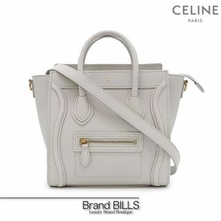 セリーヌ(celine)の未使用品 セリーヌ ラゲージ ナノショッパー ハンドバッグ ショルダーバッグ 2way 189243DRU チョーク ライトグレー ドラムドカーフスキン 肩掛け 斜め掛け(ショルダーバッグ)