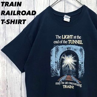 アメリカ古着　GILDAN オーバーサイズトレインレールロードプリントTシャツL(Tシャツ/カットソー(半袖/袖なし))