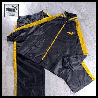 プーマ(PUMA)の90s PUMA ナイロン ジャケット パンツ セットアップ  上下 黒 黄色(ナイロンジャケット)