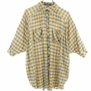 BURBERRY BLUE LABEL - バーバリーブルーレーベル 三陽商会 5分袖 チェックシャツ 38 ベージュ系 BURBERRY BLUE LABEL ドルマンスリーブ ロールアップ袖 レディース 古着 【240425】 メール便可