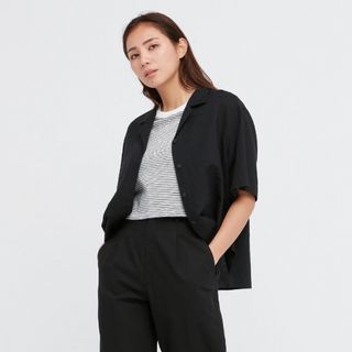 ユニクロ(UNIQLO)の【UNIQLO ユニクロ】 リネンブレンドオープンカラーシャツ(シャツ/ブラウス(半袖/袖なし))