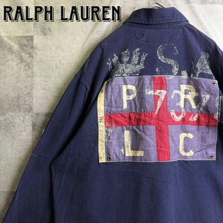 POLO RALPH LAUREN - 激レア ポロバイラルフローレン ラガーシャツ エンブレム刺繍ロゴ ネイビー XL