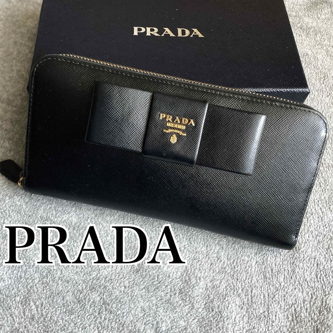 PRADA(プラダ)の【状態良好美品】プラダ サフィアーノレザー リボン ラウンドファスナー長財布 レディースのファッション小物(財布)の商品写真