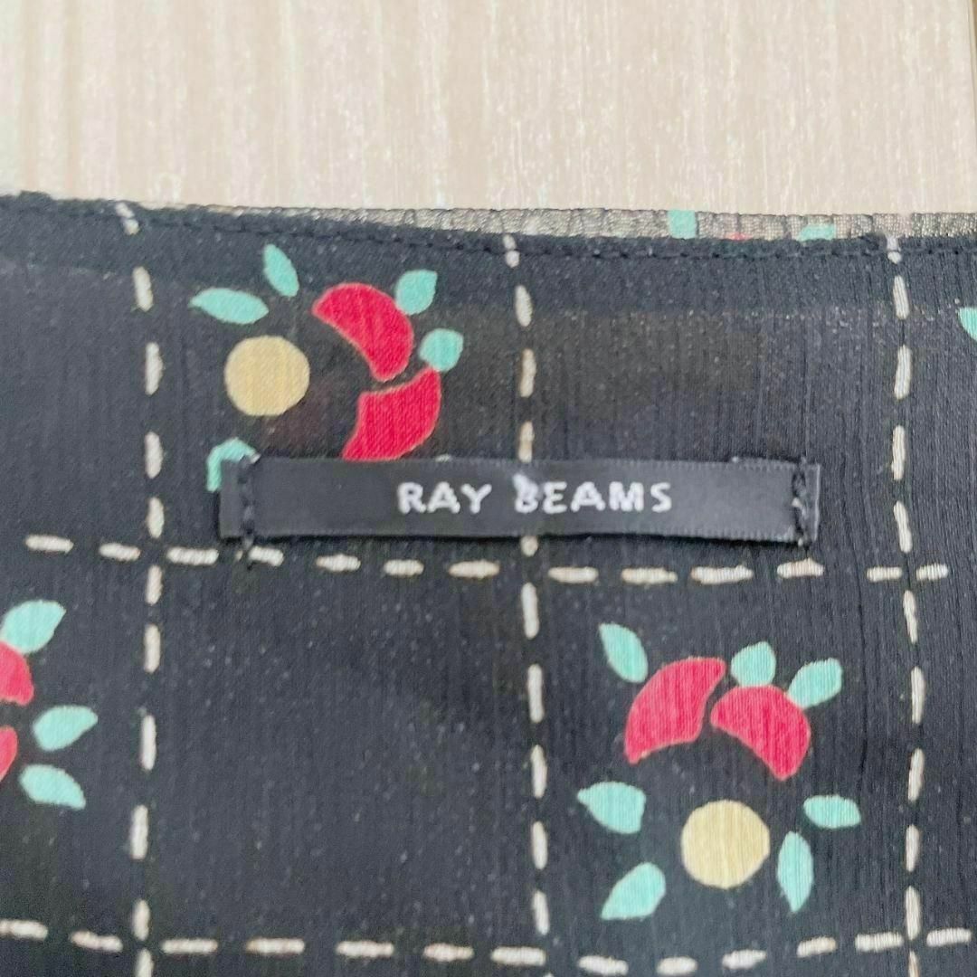 Ray BEAMS(レイビームス)の.レイビームス Beams ブラウス シフォン 花柄 チェック 七分袖 黒 レディースのトップス(シャツ/ブラウス(長袖/七分))の商品写真