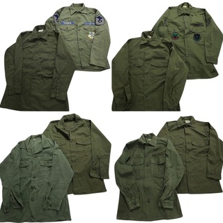 古着卸 まとめ売り 実物 ミリタリー ユーティリティシャツ 8枚セット (メンズ 15 /14 ) 軍服 グリーン ワッペン MS6553
