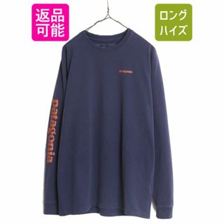 パタゴニア プリント 長袖 Tシャツ メンズ M / 古着 Patagonia アウトドア ロンT ロングスリーブ 袖プリント ワンポイント クルーネック 紺