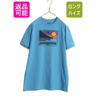 パタゴニア(patagonia)の17年製 パタゴニア プリント 半袖 Tシャツ メンズ L 古着 Patagonia アウトドア グラフィック アート スリムフィット クルーネック ブルー(Tシャツ/カットソー(半袖/袖なし))