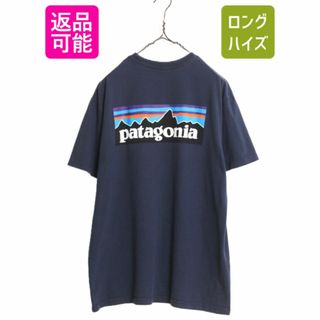 パタゴニア(patagonia)の17年製 パタゴニア 両面 プリント 半袖 Tシャツ メンズ L / 古着 Patagonia アウトドア フィッツロイ P6 ボックスロゴ バックプリント 紺(Tシャツ/カットソー(半袖/袖なし))