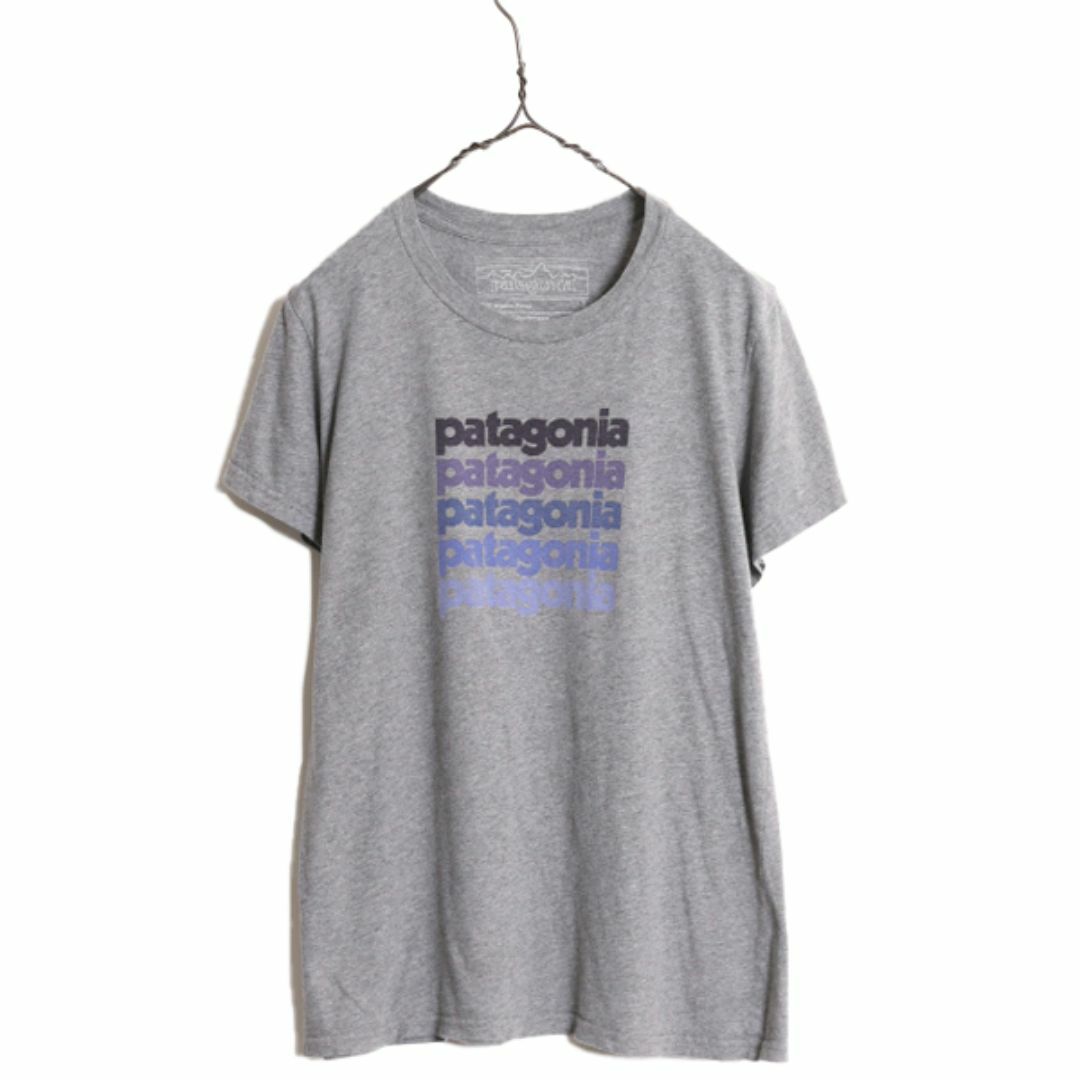patagonia(パタゴニア)のUSA製 パタゴニア プリント 半袖 Tシャツ レディース L Patagonia アウトドア ロゴ グラデーション グラフィック オーガニック コットン 灰 レディースのトップス(Tシャツ(半袖/袖なし))の商品写真