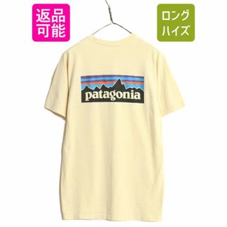 パタゴニア(patagonia)の18年製 パタゴニア 両面 プリント 半袖 Tシャツ メンズ L / 古着 Patagonia アウトドア フィッツロイ P6 ボックスロゴ バックプリント 黄色(Tシャツ/カットソー(半袖/袖なし))