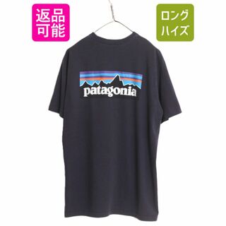 パタゴニア(patagonia)の18年製 パタゴニア 両面 プリント 半袖 Tシャツ メンズ L / 古着 Patagonia アウトドア フィッツロイ P6 ボックスロゴ バックプリント 紺(Tシャツ/カットソー(半袖/袖なし))