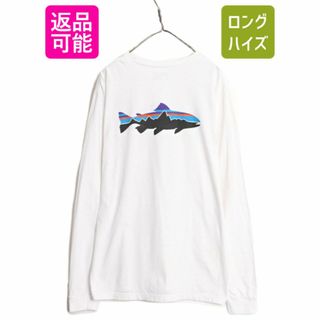 パタゴニア(patagonia)の16年製 パタゴニア 両面 プリント 長袖 Tシャツ メンズ XL / Patagonia アウトドア ロンT フィッツロイ トラウト オーガニック コットン 白(Tシャツ/カットソー(七分/長袖))