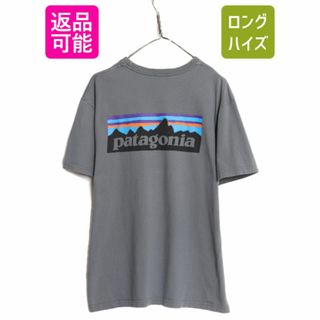 パタゴニア(patagonia)の17年製 パタゴニア 両面 プリント 半袖 Tシャツ メンズ L / 古着 Patagonia アウトドア フィッツロイ P6 ボックスロゴ バックプリント 灰(Tシャツ/カットソー(半袖/袖なし))