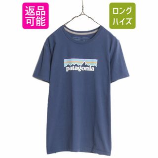 パタゴニア(patagonia)の20年製 パタゴニア プリント 半袖 Tシャツ レディース L 古着 Patagonia アウトドア P-6 ボックスロゴ オーガニック コットン パステル 紺(Tシャツ(半袖/袖なし))