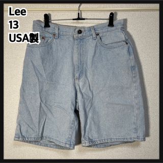 リー(Lee)の【リーLEE】USA製　ハーフパンツ　インディゴブルー　レザーパッチ　デニム49(ショートパンツ)