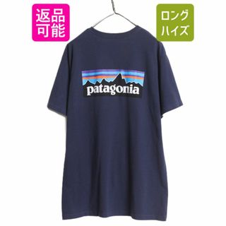 パタゴニア(patagonia)の18年製 パタゴニア 両面 プリント 半袖 Tシャツ メンズ XL / 古着 Patagonia アウトドア フィッツロイ P6 ボックスロゴ バックプリント 紺(Tシャツ/カットソー(半袖/袖なし))