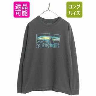 パタゴニア(patagonia)の16年製 パタゴニア プリント 長袖 Tシャツ メンズ M Patagonia アウトドア ロンT イラスト ロゴ オーガニック コットン ロングスリーブ 黒(Tシャツ/カットソー(七分/長袖))